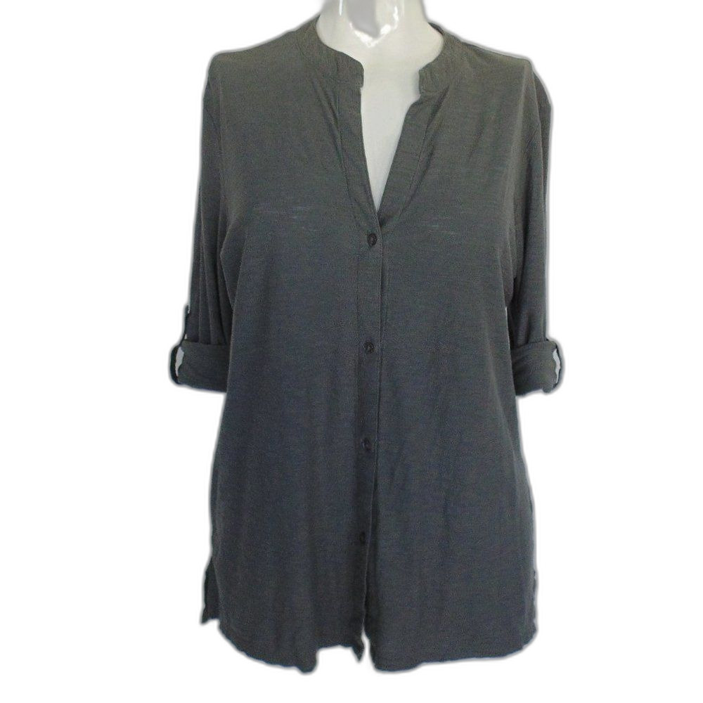 JAMES PERSE Top, 3/L, Button down, jersey, split neck, Slate green, 3/4 Sleeve - Picture 8 of 10